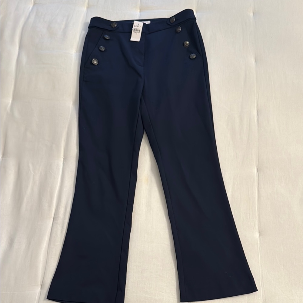 Navy Button-Detail Trousers
